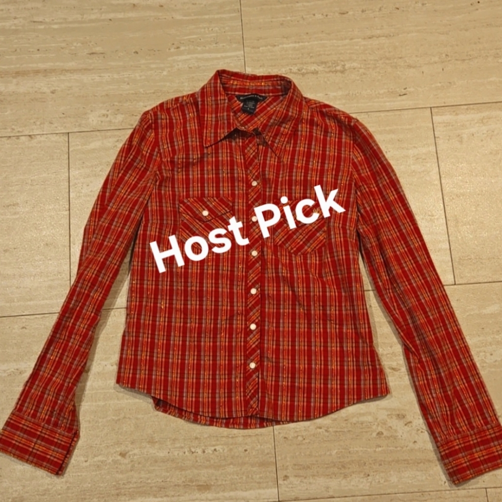 Abercrombie & Fitch Western Red Plaid Snap Front Shirt